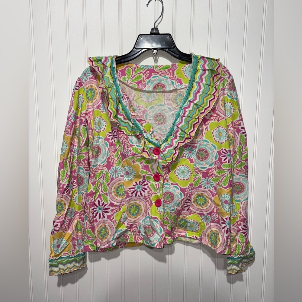 Handmade Colorful Women's Top with Ruffled Collar